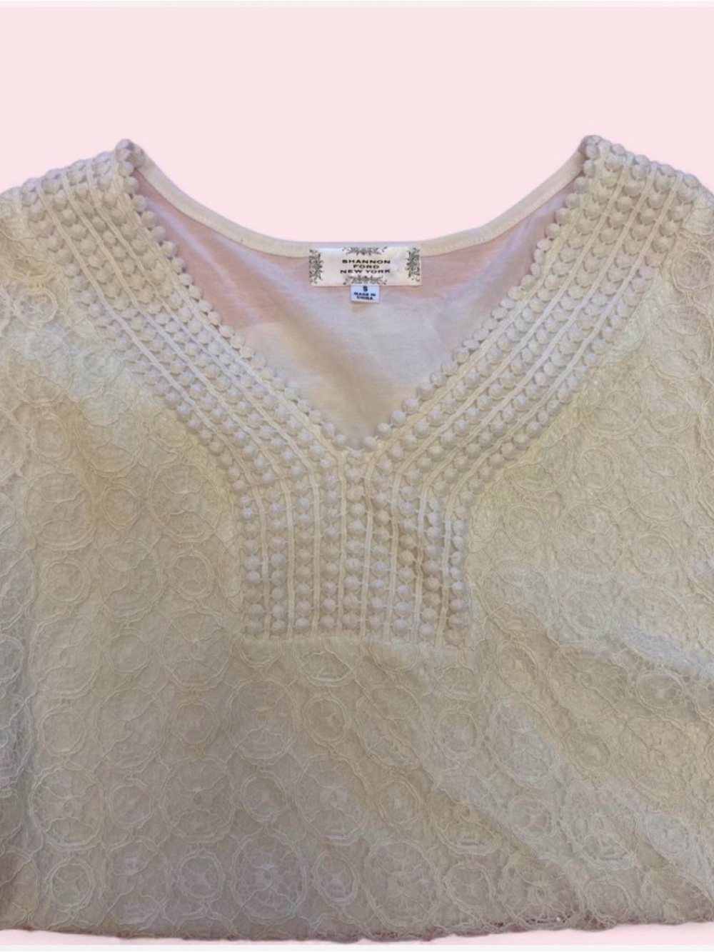 Shannon Ford New York Ivory Lace V-Neck Sweater -